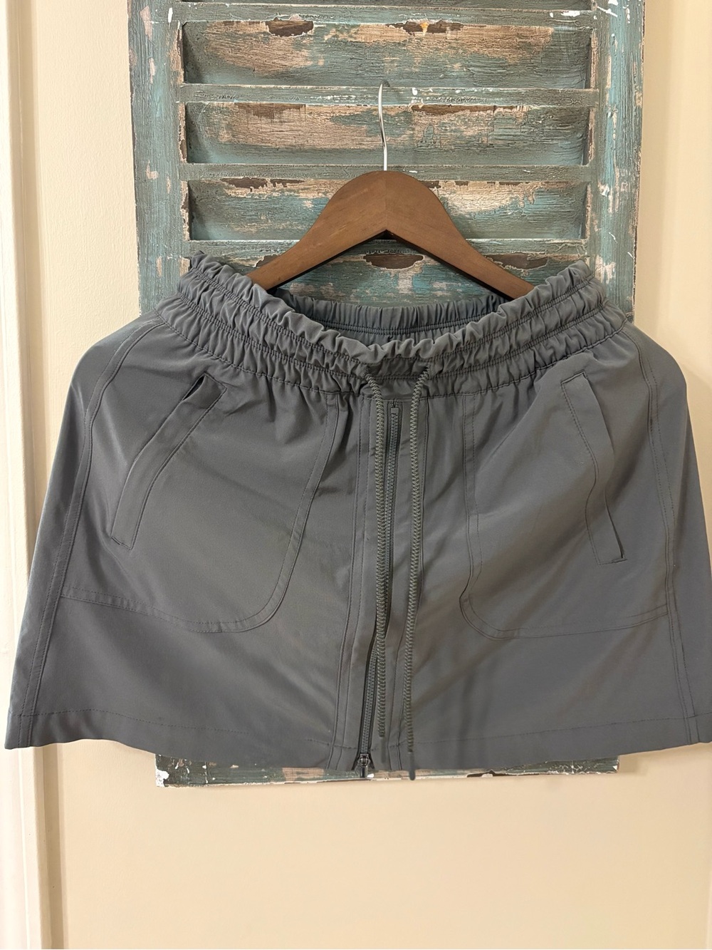 Khaki Green Elastic Waist Zip-Front Skort